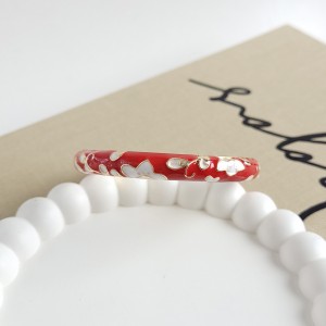 دستبند بنگل میناکاری قرمز گل سفید *