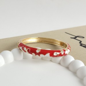 دستبند بنگل میناکاری قرمز گل سفید *