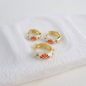 گوشواره پک سه تایی میناکاری سفید گل نارنجی*