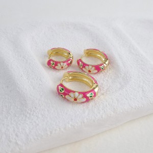 گوشواره پک سه تایی میناکاری صورتی گل سفید