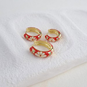 گوشواره پک سه تایی میناکاری قرمز گل سفید*