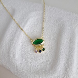 گردنبند چشم سبز با آویز رنگی و زنجیر ۴۷ سانت + ۷ سانت تنظیم
