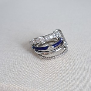 انگشتر استک 4 تا رینگ آبی چشم دارنقره ای*