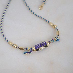 گردنبند نخی چشم و Love زنانه با طراحی خاص و طول ۴۱ سانت به همراه زنجیر قابل تنظیم