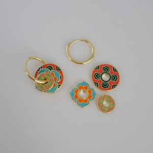 گوشواره واشری لوزی نارنجی و آبی فیروزه‌ای