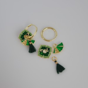 گوشواره واشری لوزی سبز آویز نخی *