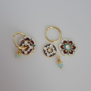 گوشواره واشری دایره قهوه ای آویز گوی آبی