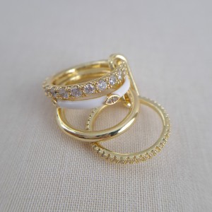 انگشتر استک 4 تایی رینگ سفید چشم دار طلایی