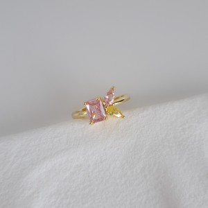 انگشتر باگت مستطیل و گلبرگ زرد (کد11)