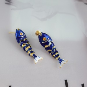 گوشواره میناکاری ماهی آبی