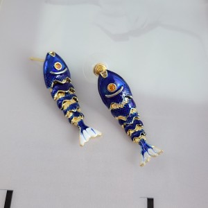 گوشواره میناکاری ماهی آبی
