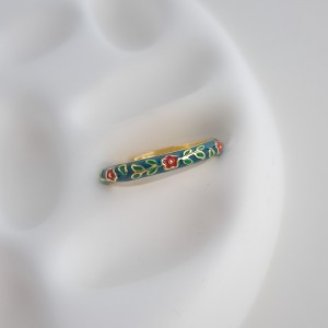 انگشتر رینگ نازک میناکاری سبزدریایی گل ریز