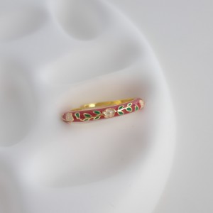 انگشتر رینگ نازک میناکاری قرمز گل ریز