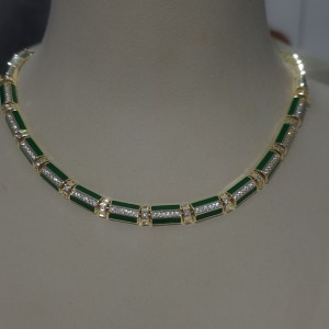 گردنبند زنجیر استیل دایره طرح سنگ مالاکیت*