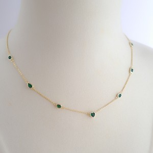 گردنبند نگین قلب و مستطیل ظریف سبز*