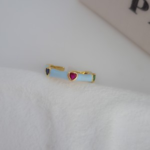 انگشتر رینگ نازک میناکاری آبی قلب قلبی