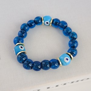 دستبند سنگ شیشه ای آبی سه چشم آبی