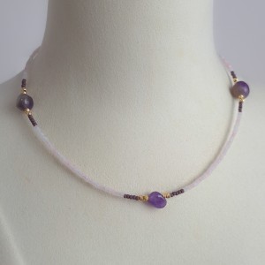 گردنبند مهره صورتی سنگ آمیتیست*