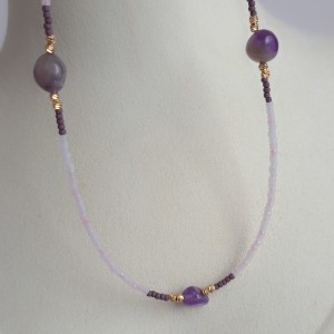 گردنبند مهره صورتی سنگ آمیتیست*