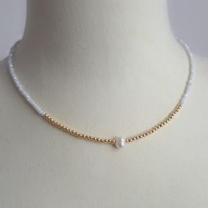 گردنبند مهره سفید و مروارید طبیعی*