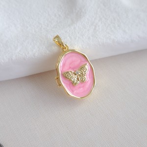 گردنبند لاکت صورتی طرح پروانه طلایی*