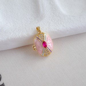 گردنبند لاکت بیضی صورتی نگین سرخابی