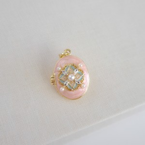 لاکت بیضی مروارید ریز میناکاری صورتی*