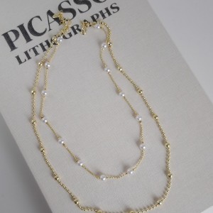 گردنبند دو ردیفه گوی و مروارید