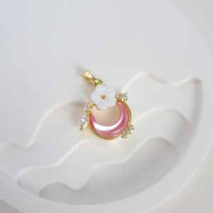 آویز بدون زنجیر ماه صورتی و گل صدفی