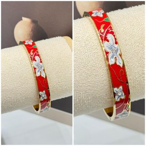 دستبند استیل میناکاری قرمز گل*