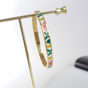 دستبند استیل باریک میناکاری پروانه و گل صورتی*