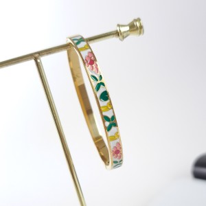 دستبند استیل باریک میناکاری پروانه و گل صورتی*