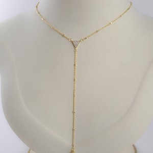 گردنبند آویز بلند مثلث فول نگین