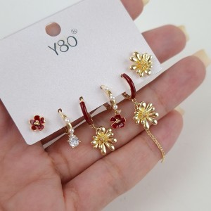 پک گوشواره شش عددی گل قرمز*