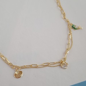 گردنبند زنجیر تابیده دوتایی آویز دلفین ماهی و صدف*