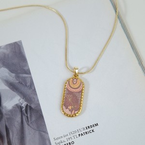 گردنبند بیضی گل رنگ نود استیل*