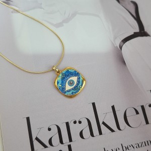 گردنبند مربعی چشم آبی استیل*