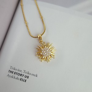 گردنبند خورشید چرخان نگین دار زنجیر استیل*