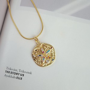 گردنبند دایره گل نگین مولتی کالر زنجیر استیل*