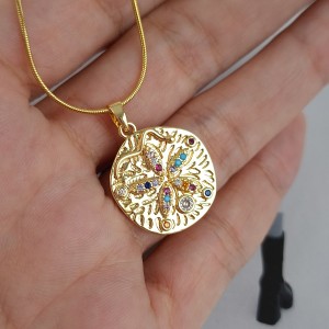 گردنبند خورشید چرخان نگین دار زنجیر استیل*