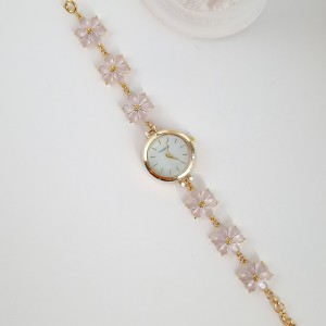 ساعت گل شش پر سواروسکی صورتی مات*