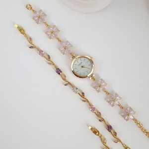 ساعت گل شش پر سواروسکی صورتی مات*