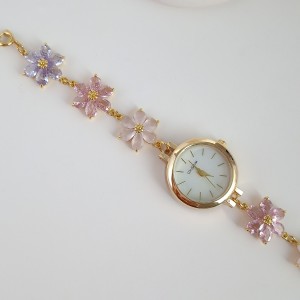 ساعت گل شش‌پر سواروسکی صورتی و بنفش