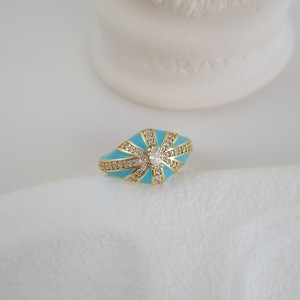 انگشتر دامله مینا کاری آبی فیروزه ای نگین زیرکنیوم*