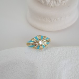 انگشتر دامله مینا کاری آبی فیروزه ای نگین زیرکنیوم*