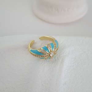 انگشتر دامله مینا کاری آبی فیروزه ای نگین زیرکنیوم*