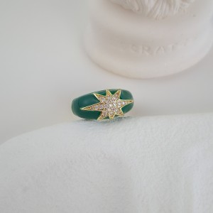 انگشتر دامله مینا کاری سبز ستاره نگین دار*