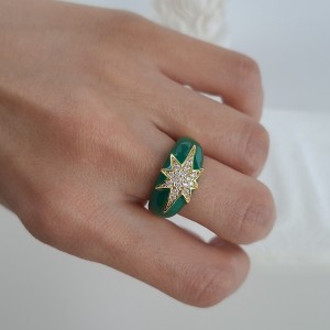 انگشتر دامله مینا کاری سبز ستاره نگین دار*