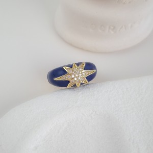 انگشتر دامله مینا کاری سورمه‌ای ستاره نگین دار*