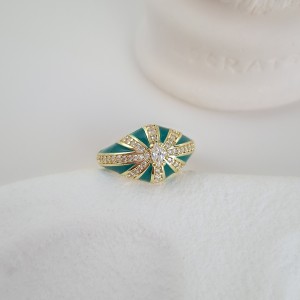 انگشتر دامله مینا کاری سبز نگین زیرکنیوم*